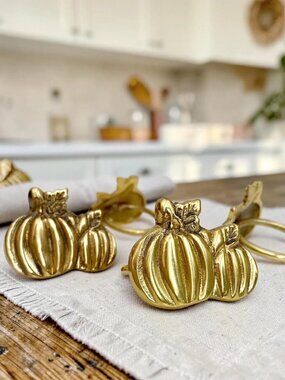 Solid Brass Pumpkin Napkin Holders | Vintage Thanksgiving Tableware